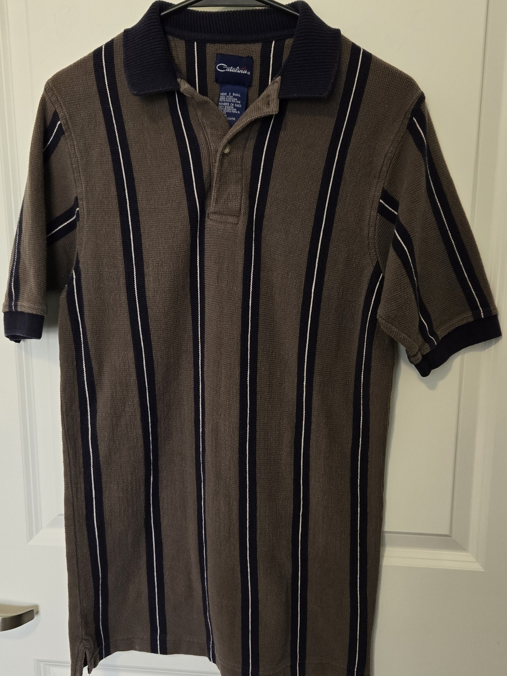 Catalina Brown & Navy Vertical Stripe Polo Small Xlnt. Cond. vintage Clean
